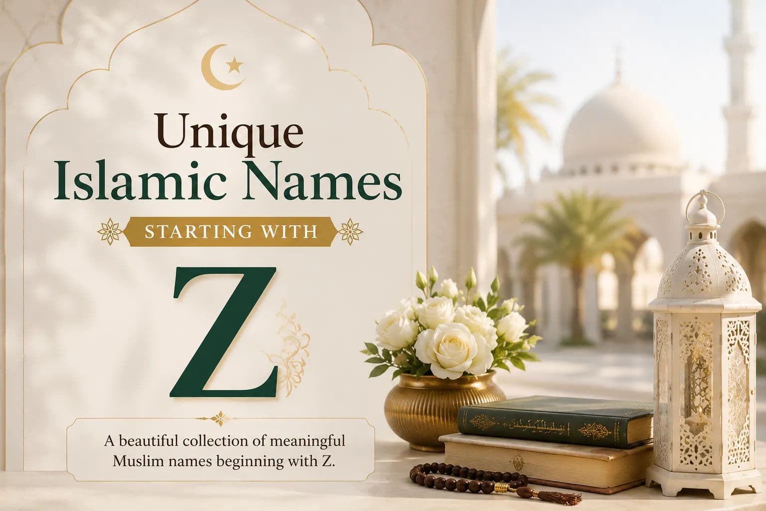 Elegant Islamic design showing unique Islamic names starting with Z